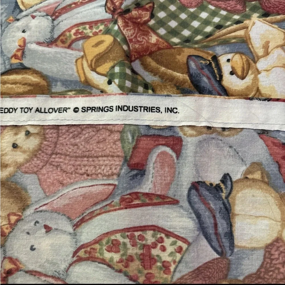 1990s Daisy Kingdom Teddy Bear Print Fabric Tablecloth and Napkins